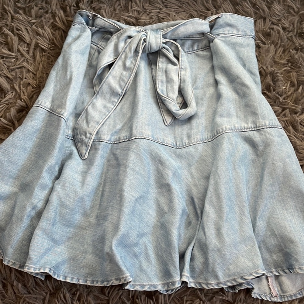 Blue denim skirt with shorts sewed in